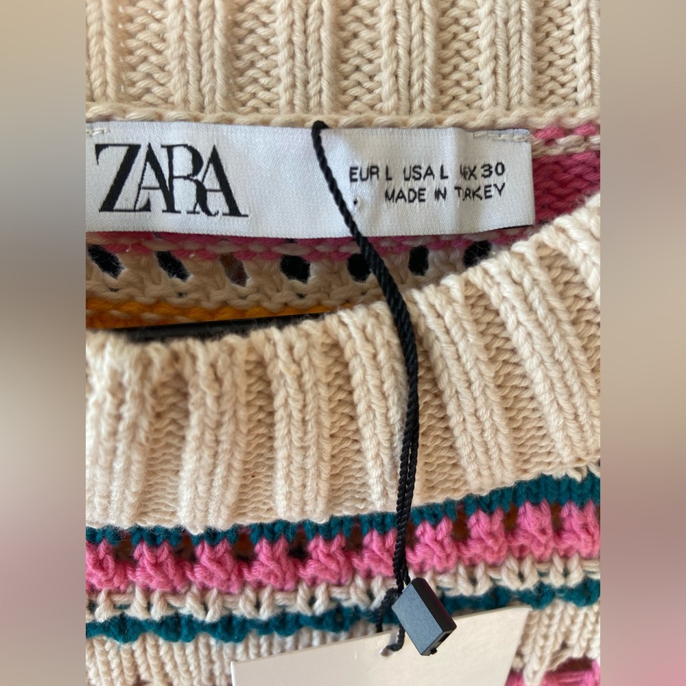 L 🔖 ZARA Sweater Rainbow Crochet Multi-Color - Picture 4 of 6